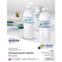 Avery&reg; Durable Waterproof Labels, 1.25" x 9.75" , 40 Total - Waterproof - 9 3/4" Width x 1 1/4" Length - Permanent Adhesive - Rectangle - Laser, Inkjet - White - Film - 5 / Sheet - 8 Total Sheets 