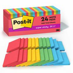 Post-it&reg; Super Sticky Notes Cabinet Pack - Playful Primaries Color Collection - 1680 x Electric Glow Assorted - 3" x 3" - Square - 70 Sheets per Pad - Unruled - Candy Apple Red, Sunnyside, Lucky G