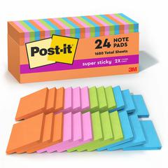 Post-it&reg; Super Sticky Notes Cabinet Pack - Energy Boost Color Collection - 1680 - 3" x 3" - Square - 70 Sheets per Pad - Unruled - Vital Orange, Tropical Pink, Sunnyside, Blue Paradise, Limeade - 