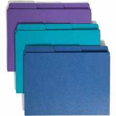Smead SuperTab 1/3 Tab Cut Letter Recycled Top Tab File Folder - 8 1/2" x 11" - 3/4" Expansion - Top Tab Location - Assorted Position Tab Position - 2 Divider(s) - Teal, Purple, Navy - 10% Recycled - 