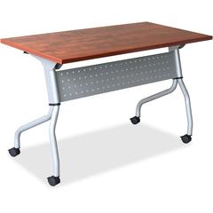 Lorell Flip Top Training Table - Rectangle Top - Four Leg Base - 4 Legs - 23.60" Table Top Width x 60" Table Top Depth - 29.50" Height x 59" Width x 23.63" Depth - Training - Cherry - Nylon - Melamine