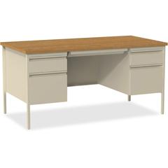 Lorell Fortress Series Double-Pedestal Desk - Rectangle Top - 60" Table Top Width x 30" Table Top Depth x 1.12" Table Top Thickness - 29.50" Height - Office, File - Assembly Required - Oak, Oak Lamina