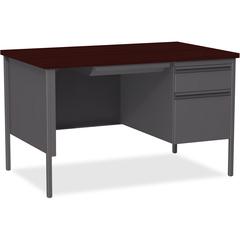 Lorell Fortress Series 48" Right Single-Pedestal Desk - Laminated Rectangle, Mahogany Top - 30" Table Top Length x 48" Table Top Width x 1.13" Table Top Thickness - 29.50" Height - Business Environmen