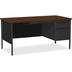 Lorell Fortress Series 66" Right-Pedestal Desk - Laminated Rectangle, Walnut Top - 30" Table Top Length x 66" Table Top Width x 1.13" Table Top Thickness - 29.50" Height x 66" Width x 30" Depth - Busi