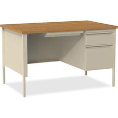 Lorell Fortress Series 48" Right Single-Pedestal Desk - Oak Laminate Rectangle Top - 30" Table Top Length x 48" Table Top Width x 1.13" Table Top Thickness - 29.50" Height - Business Environment, Educ
