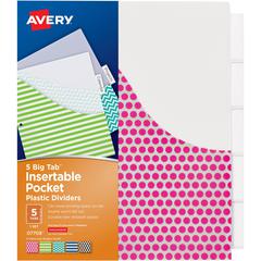 Avery&reg; Big Tab Insertable Plastic Pocket Dividers - 1 x Divider(s) - 5 Tab(s) - 5 Tab(s)/Set - 9.3" Divider Width x 11.25" Divider Length - 3 Hole Punched - Multicolor Plastic Divider - Clear Plas