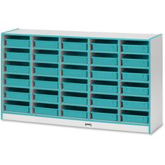 Jonti-Craft Rainbow Accents Mobile Paper-Tray Storage - 30 Compartment(s) - 35.5" Height x 60" Width x 15" Depth - Chip Resistant, Laminated - Teal - Rubber - 1 Each