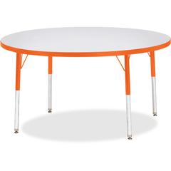 Jonti-Craft Berries Adult Height Color Edge Round Table - Laminated Round, Orange Top - Four Leg Base - 4 Legs - Adjustable Height - 24" to 31" Adjustment x 1.13" Table Top Thickness x 48" Table Top D