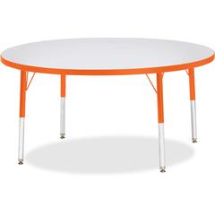 Jonti-Craft Berries Elementary Height Color Edge Round Table - Orange Round Top - Four Leg Base - 4 Legs - Adjustable Height - 15" to 24" Adjustment x 1.13" Table Top Thickness x 48" Table Top Diamete