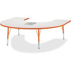 Jonti-Craft Berries Elementary Height Prism Edge Horseshoe Table - Laminated Horseshoe-shaped, Orange Top - Four Leg Base - 4 Legs - Adjustable Height - 15" to 24" Adjustment - 66" Table Top Length x 