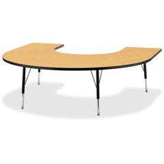 Jonti-Craft Berries Elementary Black Edge Horseshoe Table - Black Oak Horseshoe-shaped, Laminated Top - Four Leg Base - 4 Legs - Adjustable Height - 15" to 24" Adjustment - 66" Table Top Length x 60" 