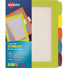 Avery&reg; Big Tab&trade; UltraLast&trade; Plastic Dividers for Laser and Inkjet Printers, 5 tabs - 5 x Divider(s) - 5 Write-on Tab(s) - 5 - 5 Tab(s)/Set - 8.5" Divider Width x 11" Divider Length - 3 