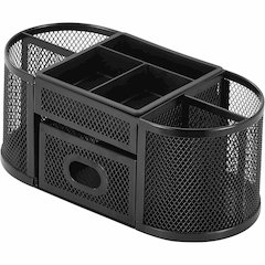 Lorell Mesh Desktop Organizer - Desktop - Compact, Sturdy, Removable Compartment - Black - Steel, Mesh, Plastic - 1 Each