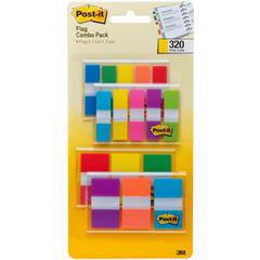 Post-it&reg; Assorted Flag Combo Pack - 320 x Assorted - 1/2" , 1" - Blue, Green, Yellow, Orange, Red, Pink, Purple - Self-adhesive, Repositionable - 320 / Pack