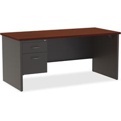 Lorell Fortress Modular Series Left-Pedestal Desk - 66" Width x 30" Depth, x 1.1" Thickness Top - Total Drawer(s): 2 - Single Pedestal on Left Side - Material: Steel - Finish: Mahogany Laminate, Charc