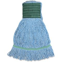 Genuine Joe Synthetic Blend Medium Mophead - Medium - Looped Ends, Durable, Launderable, Headband - Rayon, Cotton, Rayon, Fiber - Blue - 16 oz - 1Each