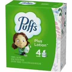 Puffs Plus Lotion Facial Tissues - 2 Ply - White - Soft, Strong - For Face, Skin, Multipurpose - 56 Per Box - 4 / Pack
