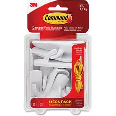 Command Medium Utility Hook Mega Pack - 3 lb (1.36 kg) Capacity - for Multipurpose, Paint, Wood, Tile - White - 20 / Pack