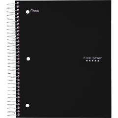 Five Star Wirebound Black 5-subject Notebook - 200 Sheets - Wire Bound - Wide Ruled - 3 Hole(s) - 8" x 10 1/2" - BlackPlastic Cover - Perforated, Water Resistant, Durable Cover, Resist Bleed-through, 