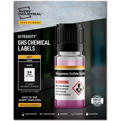 Avery&reg; UltraDuty Chemical Label - Waterproof - 1" Width x 2 1/2" Length - Permanent Adhesive - Rectangle - Laser - White - Film - 24 / Sheet - 25 Total Sheets - 600 Total Label(s) - 5 - Print-to-t