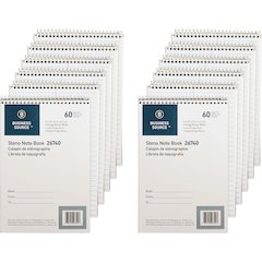 Business Source Steno Notebook - 60 Sheets - Wire Bound - Gregg Ruled Margin - 15 lb Basis Weight - 6" x 9" Sheet Size - White Paper - Stiff-back - 12 / Pack