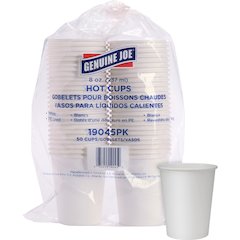 Genuine Joe 8 oz Disposable Hot Cups - 8 fl oz - White - Polyurethane - Hot Drink, Hot Drink, Beverage - 50/Pack - 5 / Bundle