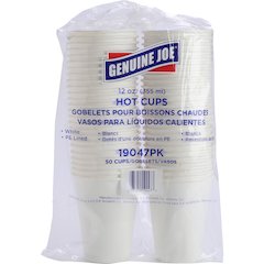 Genuine Joe 12 oz Disposable Hot Cups - 12 fl oz - White - Polyurethane - Hot Drink, Beverage - 50/Pack - 5 / Bundle
