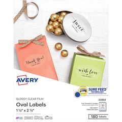 Avery&reg; Sure Feed Glossy Labels - 1 1/2" Width x 2 1/2" Length - Permanent Adhesive - Oval - Laser, Inkjet - Crystal Clear - Film - 18 / Sheet - 10 Total Sheets - 180 Total Label(s) - 180 / Pack