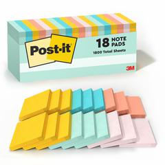 Post-it&reg; Notes Cabinet Pack - 3" x 3" - Square - 100 Sheets per Pad - Unruled - Fresh Mint, Aqua Splash, Sunnyside, Papaya Fizz, Guava - Self-adhesive, Self-stick - 18 / Pack