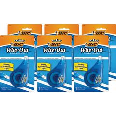 BIC EZ Correct Correction Tape - 0.20" Tape Width x 39.40 ft Tape Length - 1 Line(s) - White Tape - Ergonomic White Dispenser - Tear Resistant, Photo-safe, Odorless - White - 6 / Box