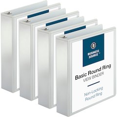 Business Source Round-ring View Binder - 2" Binder Capacity - Letter - 8 1/2" x 11" Sheet Size - 475 Sheet Capacity - Fastener: Round Ring - Pocket: 2, Internal - Polypropylene - White - Wrinkle-free,