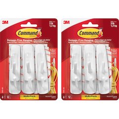 Command Medium Utility Hooks with Adhesive Strips - 3 lb (1.36 kg) Capacity - for Paint, Wood, Tile - White - 2 / Bag