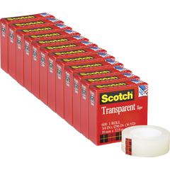 Scotch Transparent Tape - 3/4"W - 36 yd Length x 0.75" Width - 1" Core - Clear - Stain Resistant, Moisture Resistant, Long Lasting - For Multipurpose, Mending, Packing, Label Protection, Wrapping - 12