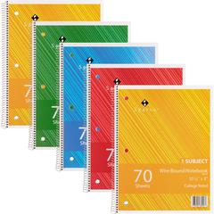 Sparco Wirebound Notebooks - 70 Sheets - Wire Bound - College Ruled Front Ruling - Unruled Margin - 16 lb Basis Weight - 8" x 10 1/2" Sheet Size - Assorted Chipboard Cover - Subject, Stiff-cover, Stif