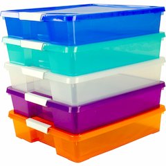 Storex Stackable Craft Box - 3" Height x 14" Width14" Length - Stackable - Assorted Bright - 5 / Carton