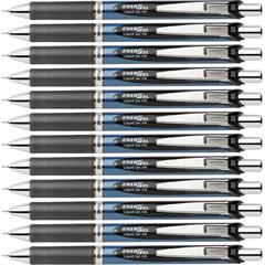 EnerGel EnerGel RTX Liquid Gel Pens - Refillable - Retractable - Black Ink - Gel-based - Blue Barrel - Stainless Steel Tip - 12 / Box