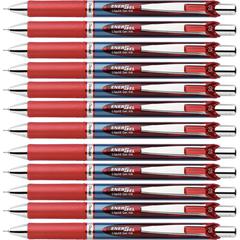 EnerGel EnerGel RTX Liquid Gel Pens - Refillable - Retractable - Red Ink - Gel-based - Blue Barrel - Stainless Steel Tip - 12 / Box