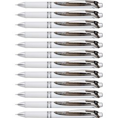 EnerGel EnerGel Pearl Liquid Gel Pens - Refillable - Retractable - Black Ink - Gel-based - Pearl White Barrel - Stainless Steel Tip - 1 Dozen