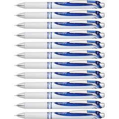EnerGel EnerGel Pearl Liquid Gel Pens - Refillable - Retractable - Blue Ink - Gel-based - Pearl White Stainless Steel Barrel - 1 Dozen