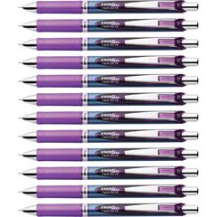 EnerGel EnerGel RTX Liquid Gel Pens - Refillable - Retractable - Violet Ink - Gel-based - Blue Stainless Steel Barrel - Metal Tip - 1 Dozen