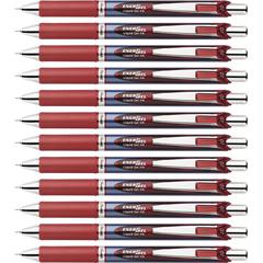 EnerGel EnerGel RTX Liquid Gel Pens - Refillable - Retractable - Red Ink - Gel-based - Blue Barrel - Stainless Steel Tip - 12 / Box