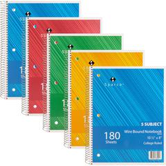 Sparco Wirebound College Ruled Notebooks - 180 Sheets - Wire Bound - College Ruled Front Ruling - Unruled Margin - 8" x 10 1/2" Sheet Size - Assorted Paper - Assorted Chipboard Cover - Resist Bleed-th