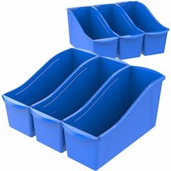 Storex Storex Multiuse Bins Blue 6/pkg - 7" Height x 5.30" Width x 14.30" Length - Sturdy, Handle, Drop Resistant, Interlockable - Blue - Plastic - 6 / Carton
