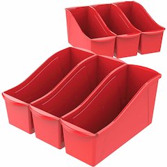 Storex Storex Multiuse Bins Red 6/pkg - 7" Height x 5.30" Width x 14.30" Length - Sturdy, Handle, Drop Resistant, Interlockable - Red - Plastic - 1 Each