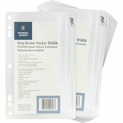 Business Source Punched Economy Binder Pocket - 9.5" Height x 6" Width - 7 x Holes - Ring Binder - Clear - Plastic - 24 / Box