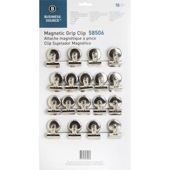 Business Source Magnetic Grip Clips Pack - No. 1 - 1.3" Width - for Paper - Magnetic, Heavy Duty - Silver - 18 / Box