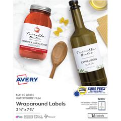 Avery&reg; Durable Waterproof Labels, 3.25" x 7.75" , 16 Total - Waterproof - 3 1/4" Width x 7 3/4" Length - Permanent Adhesive - Rectangle - Laser, Inkjet - Matte White - Film - 2 / Sheet - 8 Total S