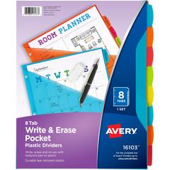 Avery Write & Erase Durable Plastic Dividers with Pocket - 8 x Divider(s) - 8 Write-on Tab(s) - 8 Tab(s)/Set - 9.3" Divider Width x 11.25" Divider Length - 3 Hole Punched - Multicolor Plastic Divider 