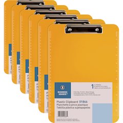 Business Source Flat Clip Clipboard - 9" x 12" Sheet Size - Plastic - Neon Orange - 6 / Bundle
