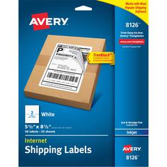 Avery&reg; Internet Shipping Labels, 5-1/2" x 8-1/2" , 20 Labels (18126) - 5 1/2" Width x 8 1/2" Length - Permanent Adhesive - Rectangle - Inkjet - White - Paper - 2 / Sheet - 25 Total Sheets - 50 Tot